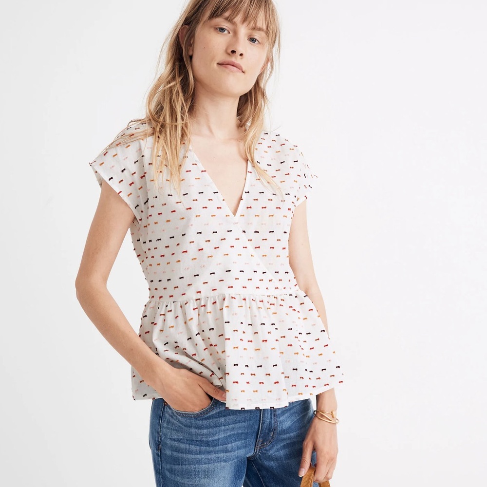 Madewell Peplum Crossover Top Rainbow Clipdot Size XS